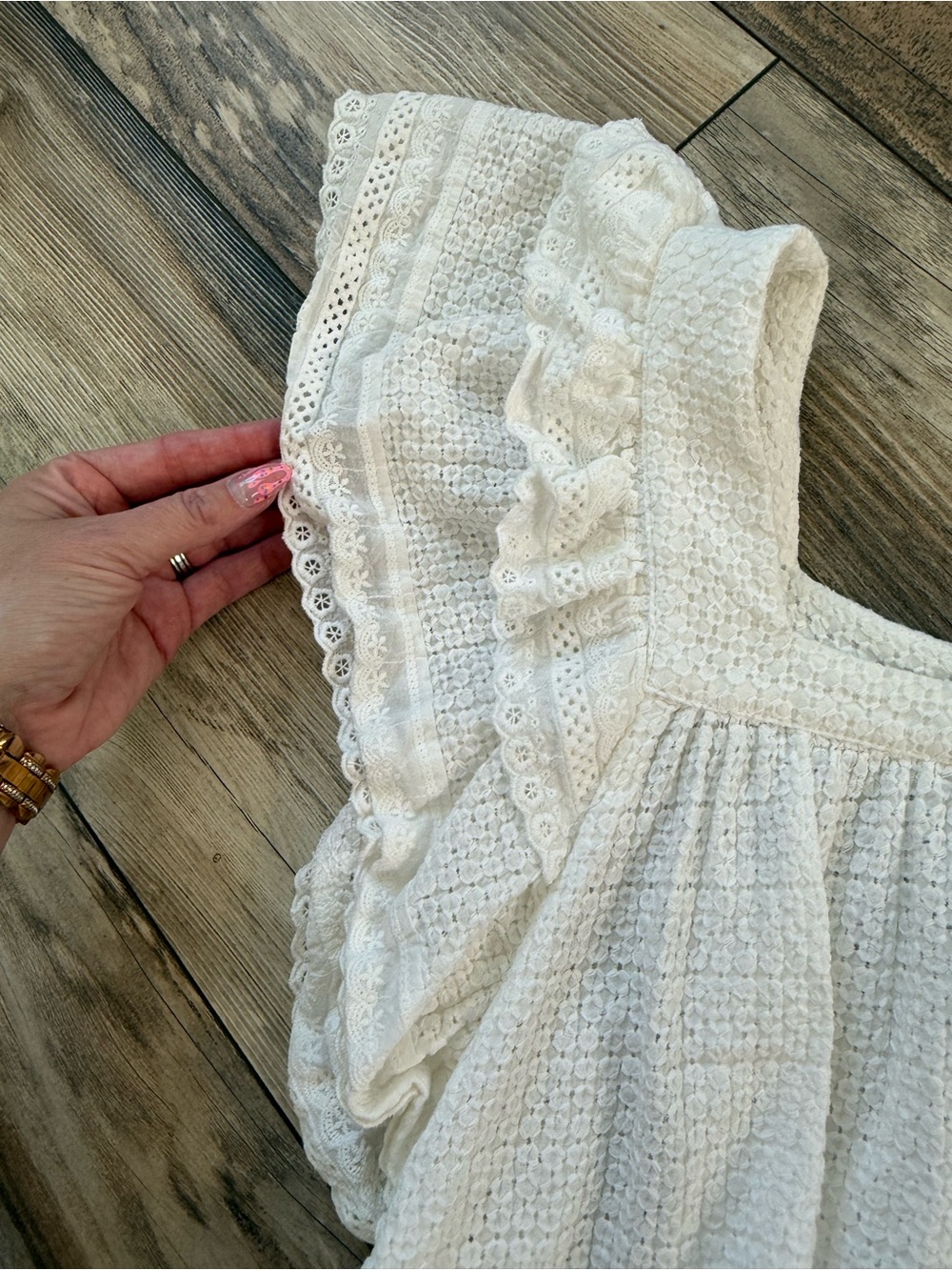 English Factory White Eyelet Ruffle Square-Neck Blouse - Picture 4 of 6